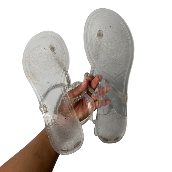 Steve Madden Jewel Crystal Clear Jelly Thong Sandals Ankle Strap Sz 41/ US 10.5 - Picture 8 of 11